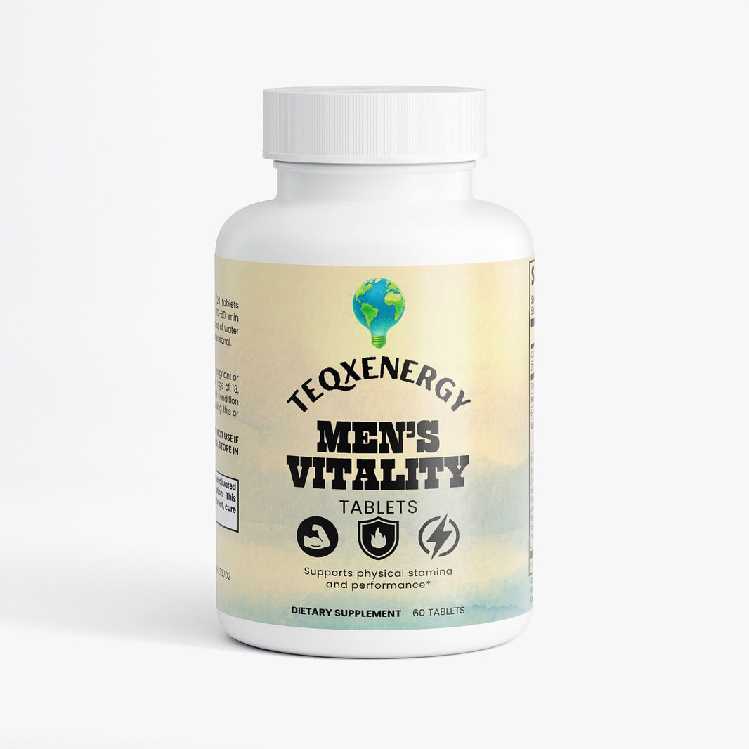 TeqenX Men's Vitality features a blend of Tongkat Ali, L-Arginine, Maca, and Ginseng to enhance male wellness. This formula supports energy, circulation, and overall vitality with over 15 traditional herbs. Experience improved vigor and confidence with easy-to-take daily tablets. Perfect for those seeking peak performance in their daily lives.