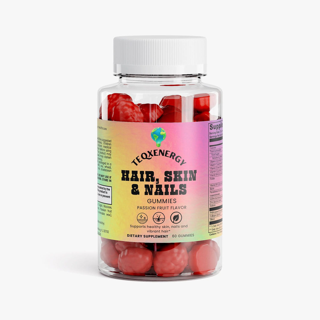 TeqenX Hair Skin Nails Gummies support beauty from within with biotin, marine collagen, and essential vitamins in a tasty passion fruit flavor. Enjoy strong hair, radiant skin, and healthy nails with this delicious daily treat. Perfect for enhancing your beauty routine!