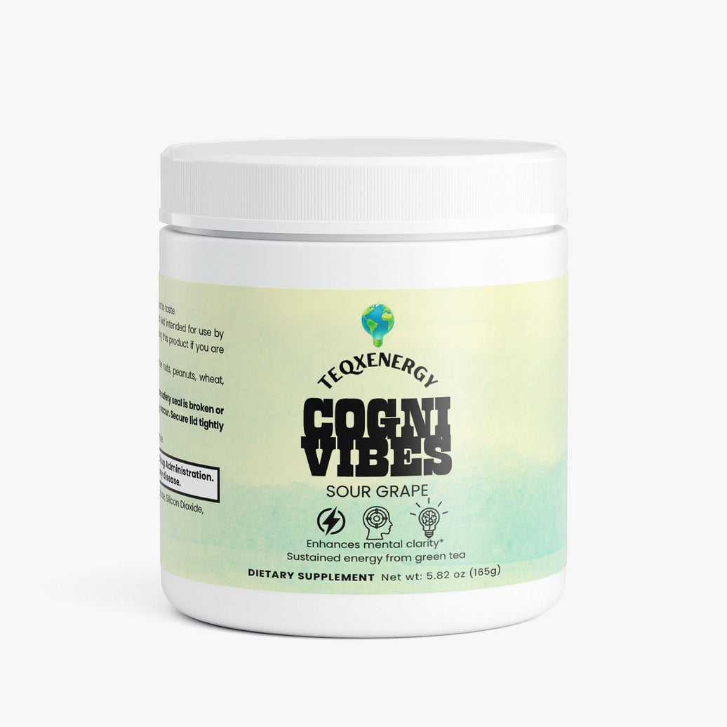 Sour Grape Focus Powder in a white container with a gradient design, promoting mental clarity and sustained energy.