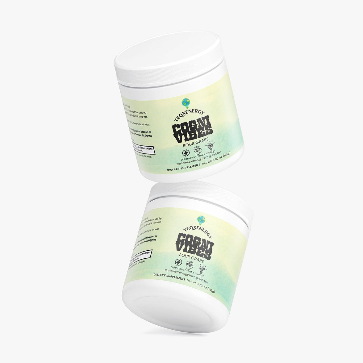 Sour Grape Focus Powder in a sealed white container with a light green gradient label, designed for cognitive support and clarity.