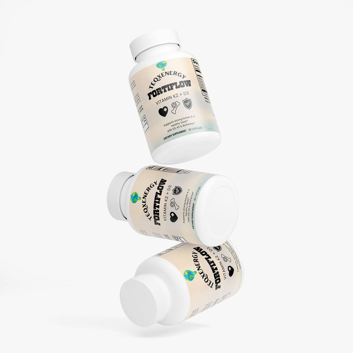 FortiFlow by TeqenX supports bone and heart health with D3, K2 (MK-7), and calcium, enhanced by BioPerine for better absorption. Enjoy stronger bones, improved heart health, and a clean formula that's gluten-free and hormone-free. Take 1 capsule twice daily for a complete 30-day supply. Ideal for adults seeking enhanced wellness.