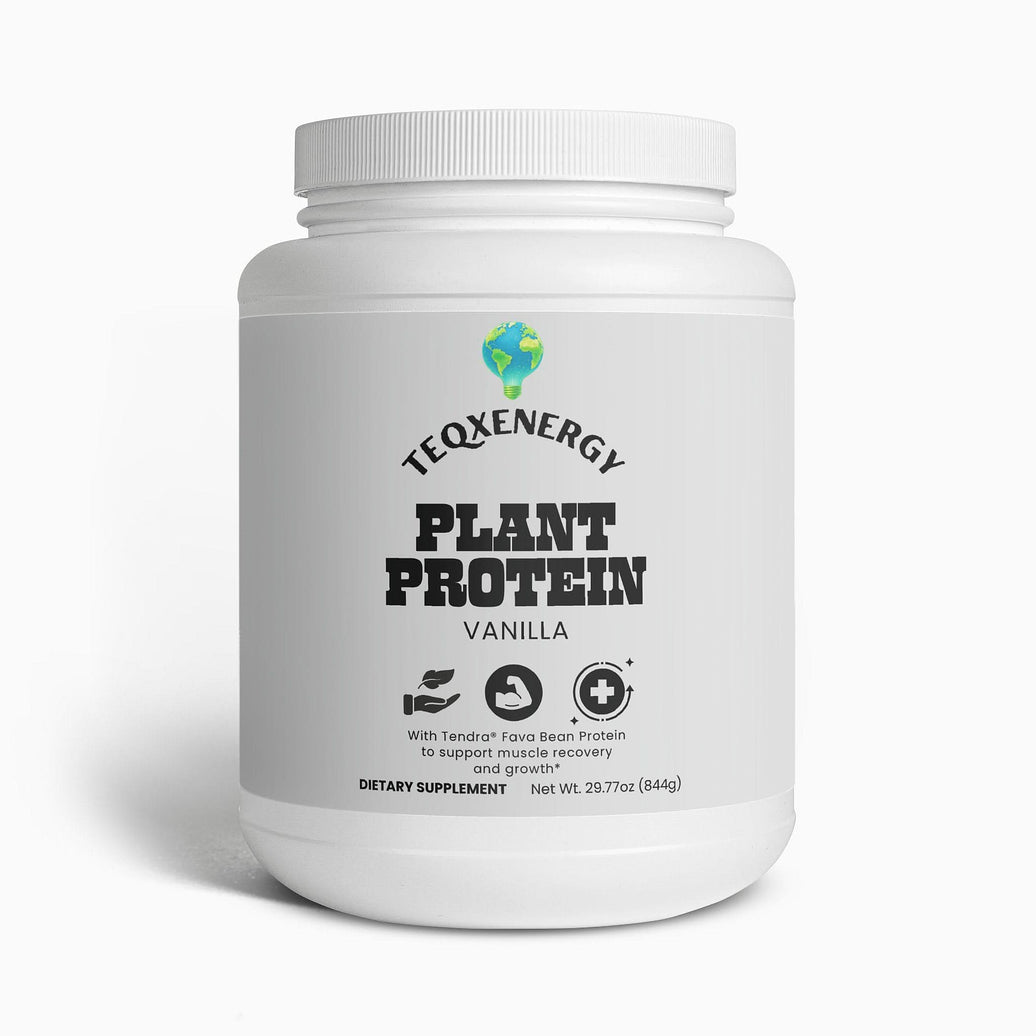 TeqenX Plant Protein Vanilla offers 20g of complete vegan protein with a smooth vanilla flavor and only 110 calories per serving. Ideal for muscle recovery and weight management, this allergen-friendly formula includes essential amino acids and MCT oil for quick energy. Naturally sweetened with stevia, it mixes easily in water or smoothies. Each container provides 28 servings of quality nutrition. Perfect for an active lifestyle.