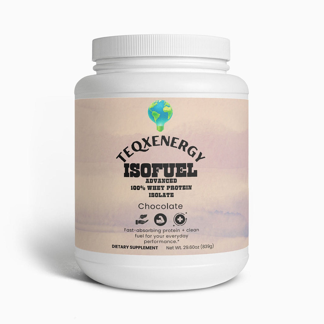 TeqenX Isofuel Advanced Chocolate offers 22g of premium whey protein isolate for muscle recovery and growth. Enjoy authentic chocolate flavor, enhanced with MCT oil for sustained energy. Low in carbs and fat, it's perfect for cutting phases and building lean muscle. Experience exceptional absorption and taste with every serving.
