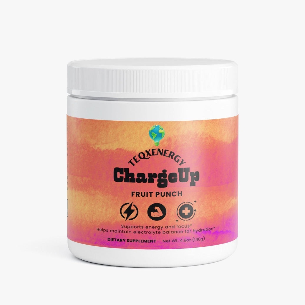 TeqenX ChargeUp Fruit Punch is a sugar-free energy powder that provides balanced energy without crashes. It features natural caffeine from green tea and calming L-theanine, making it ideal for gamers, athletes, professionals, and students. Enjoy smooth focus and endurance with a complete B-vitamin complex and electrolytes for optimal hydration. Mix 1-2 scoops with water for a refreshing boost. Experience clean energy without jitters—get your ChargeUp Fruit Punch today!