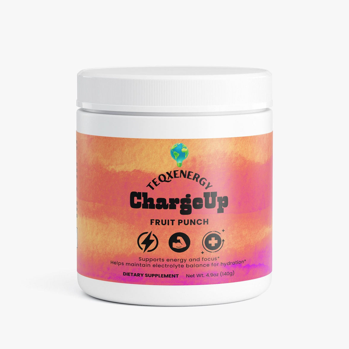 TeqenX ChargeUp Fruit Punch is a sugar-free energy powder that provides balanced energy without crashes. It features natural caffeine from green tea and calming L-theanine, making it ideal for gamers, athletes, professionals, and students. Enjoy smooth focus and endurance with a complete B-vitamin complex and electrolytes for optimal hydration. Mix 1-2 scoops with water for a refreshing boost. Experience clean energy without jitters—get your ChargeUp Fruit Punch today!