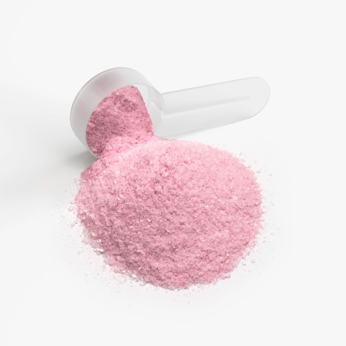 TeqenX ChargeUp Fruit Punch energy powder in a scoop, showcasing its vibrant pink color, perfect for balanced energy without crashes.