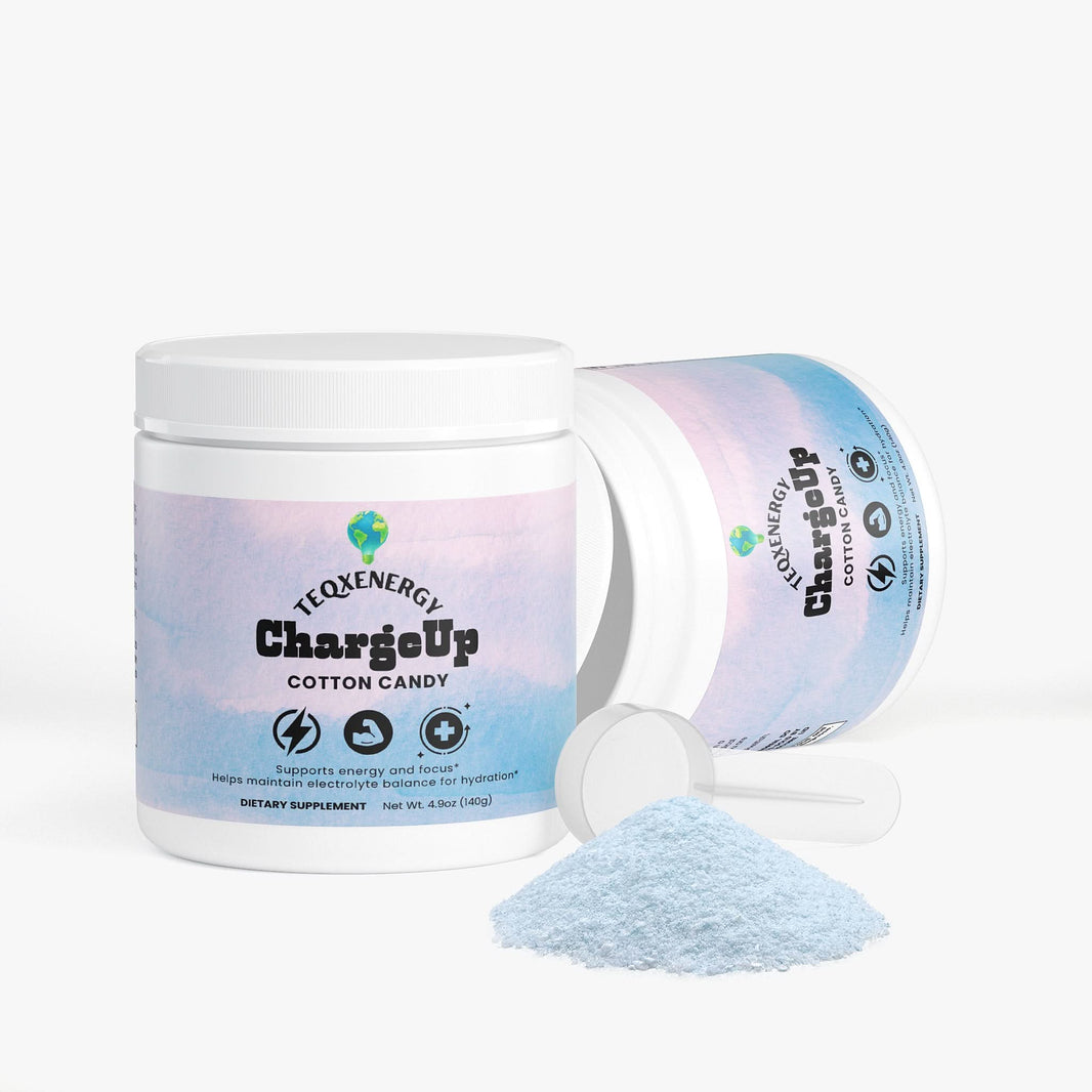 TeqenX ChargeUp Cotton Candy is a sugar-free energy powder that provides sustained energy without the crash. Enhanced with natural caffeine from green tea and L-theanine, it promotes focus and endurance, making it perfect for gamers, athletes, and students. With essential B-vitamins and electrolytes, it's ideal for workouts, studying, or boosting productivity. Start with 1 scoop and adjust to your preference for a delicious energy lift. Elevate your performance with ChargeUp Cotton Candy!