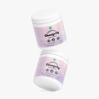 TeqenX ChargeUp Guava Berry energy powder in a white container with a gradient design, featuring sugar-free and energy icons.