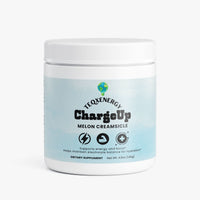 TeqenX ChargeUp Melon Creamsicle in a white container with a light blue label, offering balanced energy and hydration.