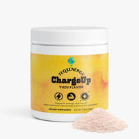 TeqenX ChargeUp Yuzu Flavor container with powder, promoting energy and focus without crashes. Perfect for active lifestyles.