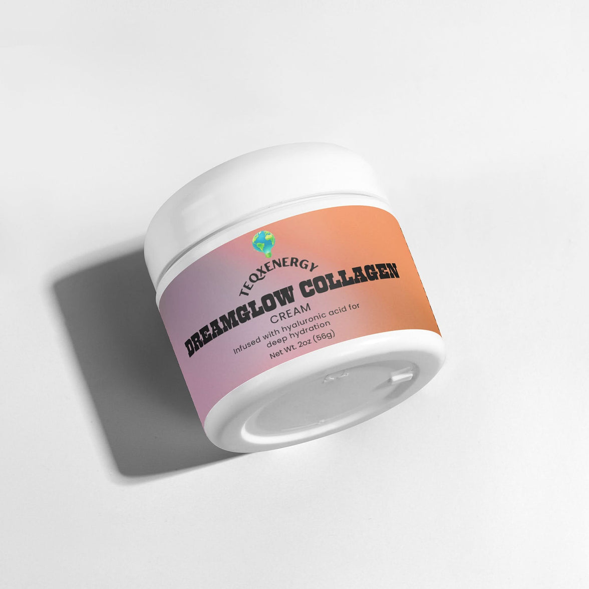 TeqenX Dreamglow Collagen Cream in a round container with a white lid, designed for nighttime skin repair and hydration.