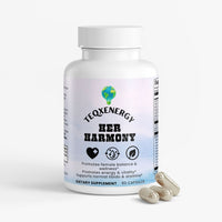 TeqenX HERHARMONY Female Enhancement in a white bottle, promoting female balance and wellness with 60 capsules for vitality support.