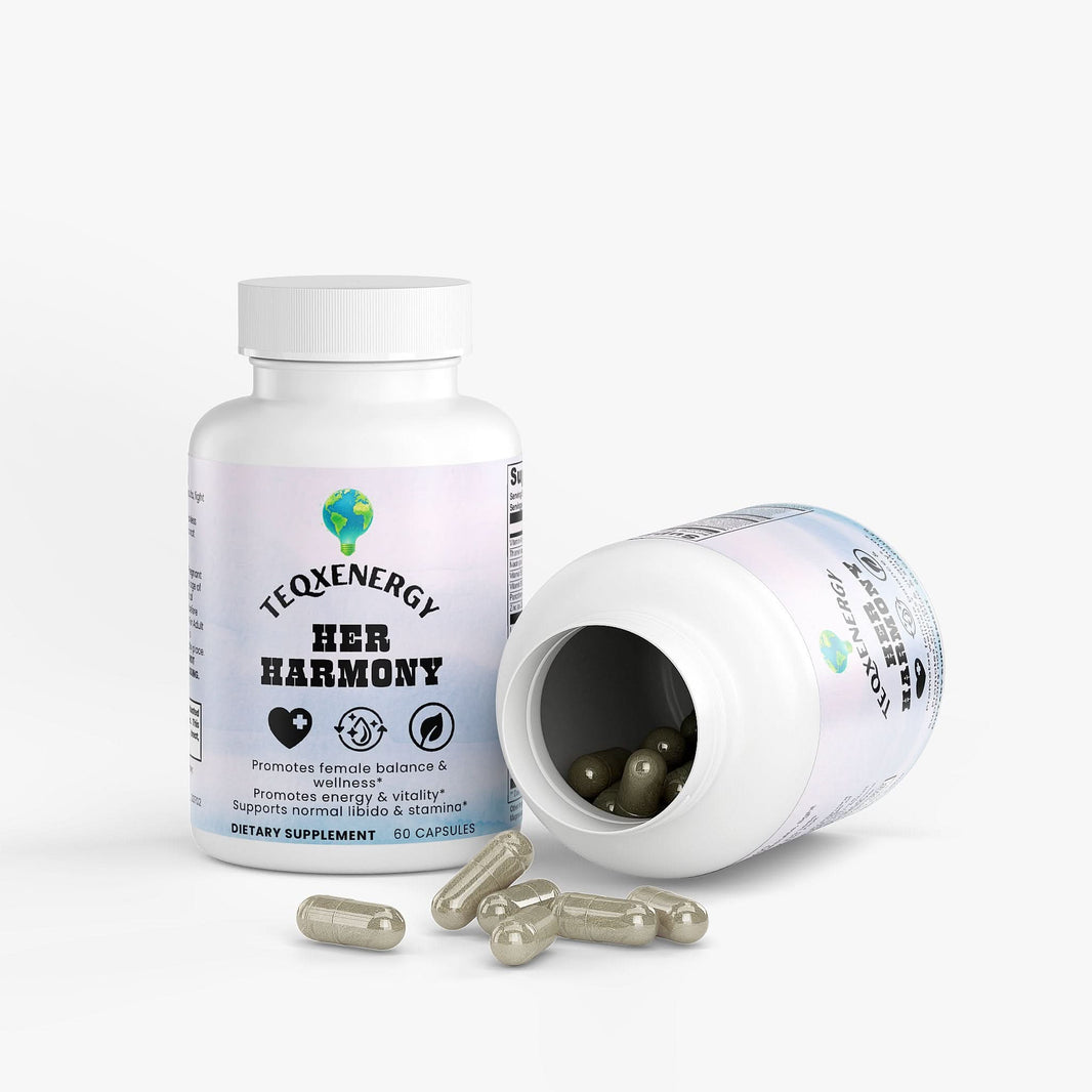 TeqenX HERHARMONY Female Enhancement features 20+ active ingredients designed to boost women's wellness. This powerful formula includes essential B-vitamins, zinc, L-Arginine, and herbal extracts like Ashwagandha and Ginseng. Experience enhanced energy metabolism, immune support, and improved circulation for overall vitality. Elevate your daily well-being with this holistic supplement.