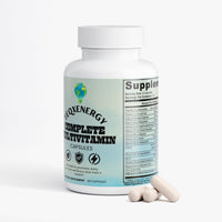 TeqenX Complete Multivitamin in a white bottle with a light blue label, featuring capsules for daily wellness support.