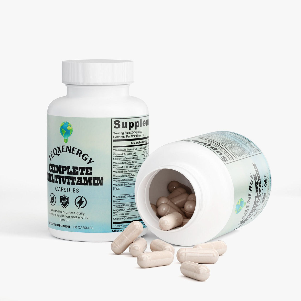 TeqenX Complete Multivitamin offers essential vitamins, minerals, and antioxidants for daily wellness. With over 20 premium ingredients, it supports energy, immune health, and eye wellness. Elevate your health with this USA-made multivitamin in a convenient 30-day supply.