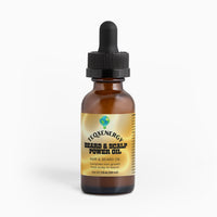 TeqenX Beard & Scalp Power Oil in a brown glass dropper bottle, designed for thicker beards and fuller scalp coverage.