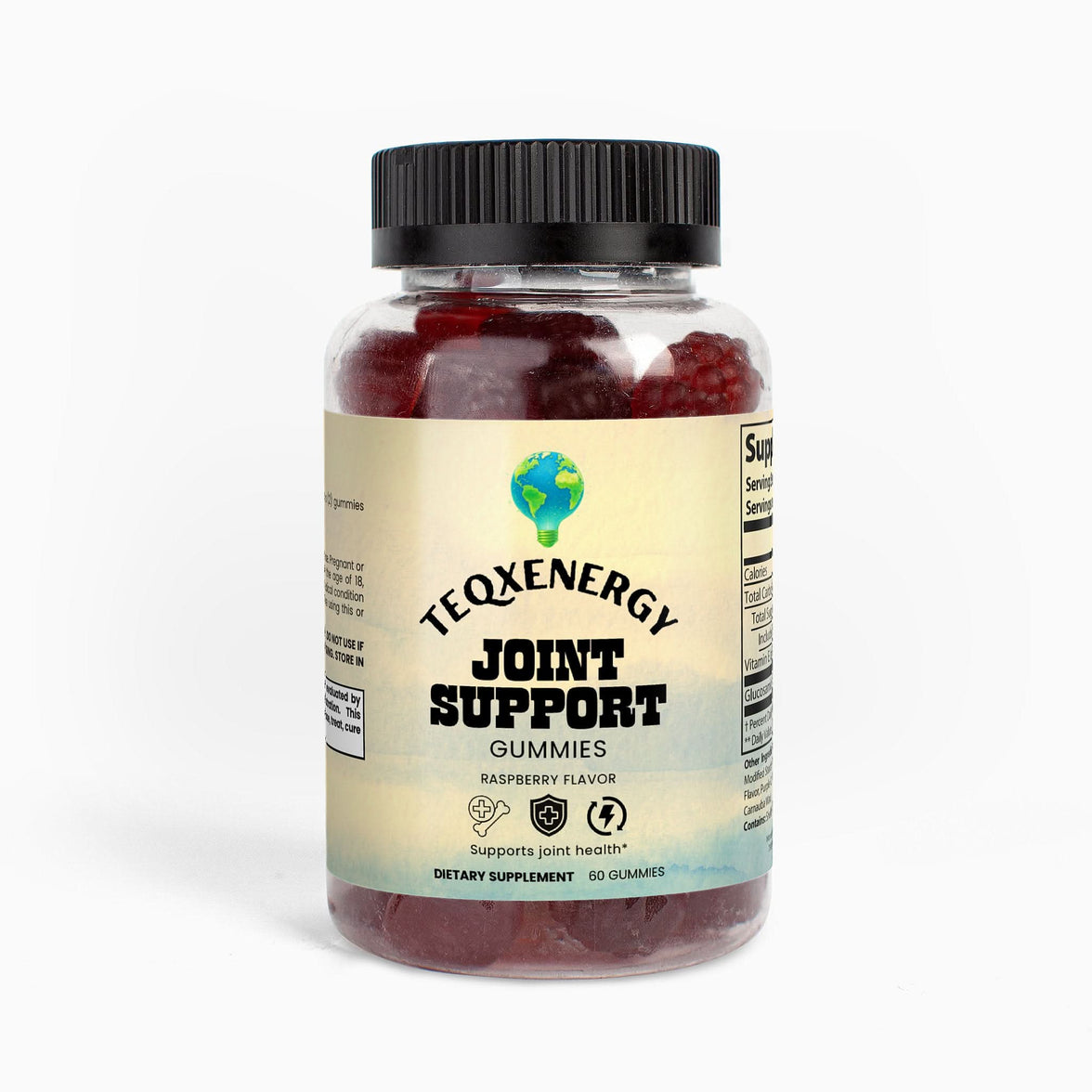 TeqenX Joint Support Gummies in raspberry flavor provide glucosamine sulfate for healthy cartilage and joint fluid support. Ideal for active adults and athletes, these gummies promote comfortable mobility and flexibility without the hassle of pills. Enjoy a tasty daily supplement that enhances joint health and protects against oxidative stress with added Vitamin E. Perfect for maintaining an active lifestyle, each bottle contains 60 gummies for a convenient 30-day supply.