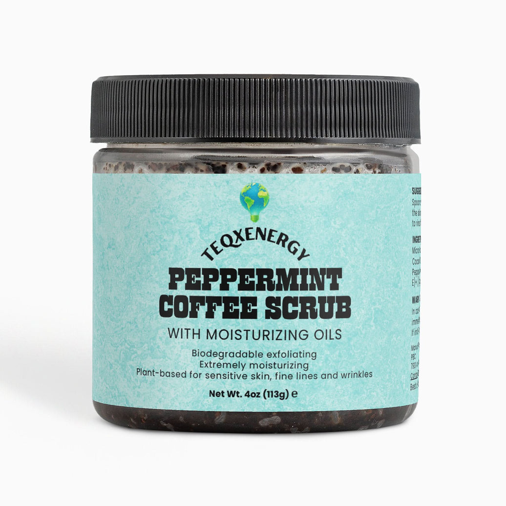 Revitalize your skin with TeqenX Peppermint Coffee Scrub. This 4oz body polish features triple-action exfoliation from micro-roasted coffee, organic sugar, and sea salt, paired with hydrating oils for a smoother, brighter complexion. Enjoy anti-aging benefits, deep hydration, and a perfect pre-tan prep. Suitable for all skin types, this eco-conscious scrub is handcrafted in the USA. Use 2-3 times weekly for best results.