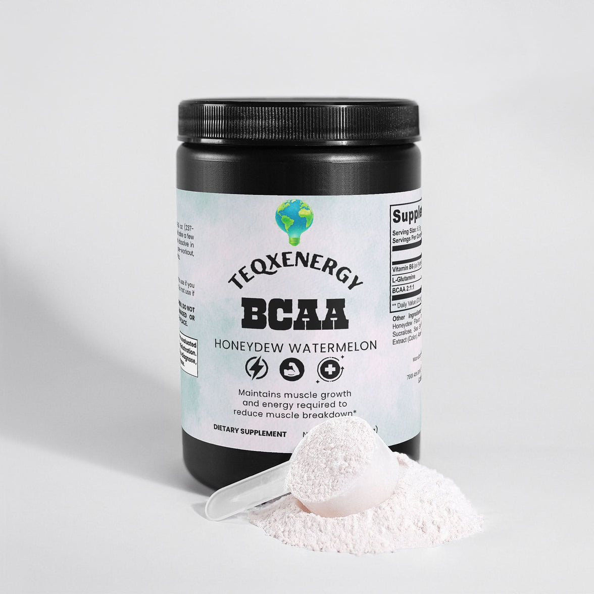 TeqenX BCAA Post Workout Powder in Honeydew Watermelon flavor supports recovery and lean muscle growth with 5000mg of BCAAs and L-Glutamine. Ideal for athletes, it reduces soreness, prevents muscle breakdown, and enhances hydration with added electrolytes. Perfect for use pre-workout, post-workout, or between meals. Elevate your performance and recovery today.