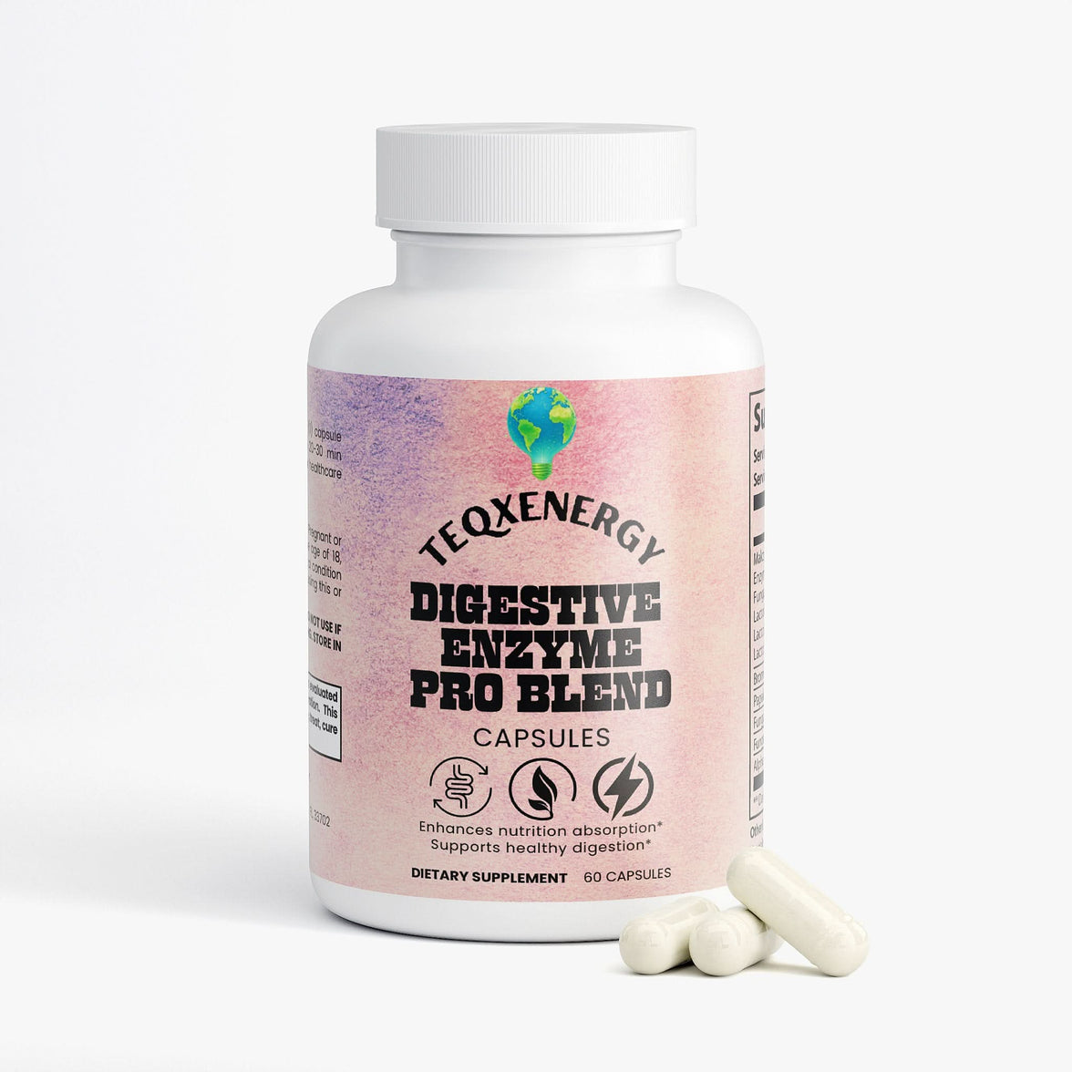 Optimize your digestion and nutrient absorption with TeqenX Digestive Enzyme Pro Blend. This advanced formula features proprietary Makzyme-Pro™ technology and beneficial probiotics to help break down proteins, fats, and carbohydrates. Experience enhanced energy, reduced bloating, and improved digestive comfort with specialized enzymes tailored for your gut health. Perfect for anyone seeking comprehensive digestive support. Available in 60 vegetarian capsules.