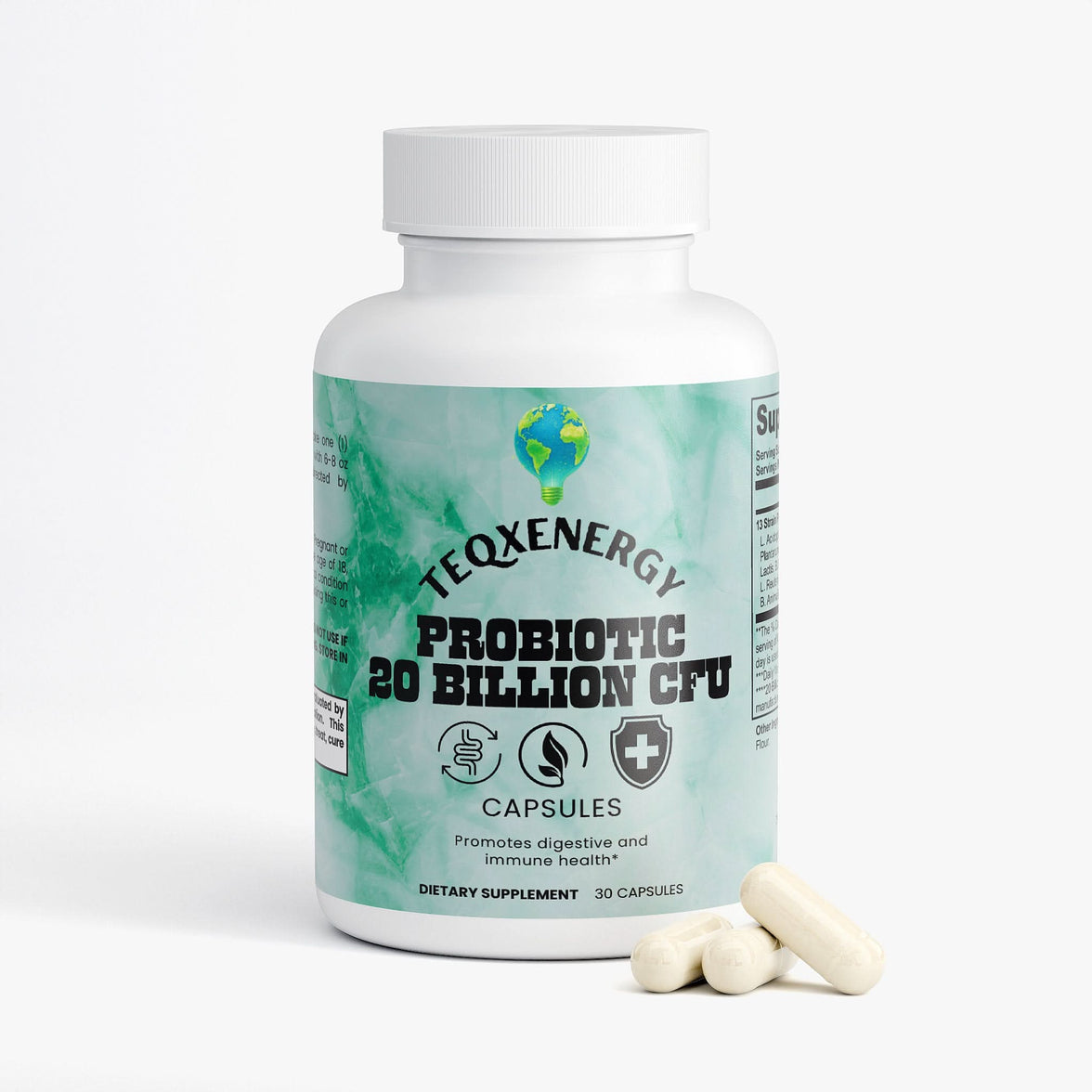Boost your digestive and immune health with TeqenX Probiotic 20 Billion CFU. Each vegetarian capsule delivers 20 billion CFU from 13 beneficial strains, including clinically studied L. Acidophilus and L. Rhamnosus. Experience enhanced digestion, improved nutrient absorption, and balanced gut flora. Perfect for daily maintenance, this formula supports your overall wellness effectively.