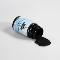TeqenX Biome Balance Powder in a black container with a blue label, promoting gut wellness with Birch Chaga and Pine Bark extracts.