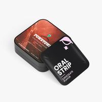 TeqenX POWNTOWN Desire Strips in a compact red and black tin, offering discreet chocolate vitality support for energy and stamina.