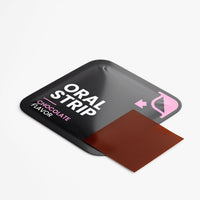 TeqenX POWNTOWN Desire Strips in chocolate flavor, designed for enhanced vitality and stamina, dissolving easily on the tongue. Perfect for on-the-go energy support.
