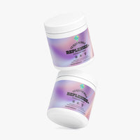 TeqenX Replenish+ Passion Fruit Electrolyte Hydration powder in a round white container with a gradient design for optimal hydration.