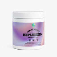 TeqenX Replenish+ Passion Fruit electrolyte powder in a white container, designed for optimal hydration and performance.