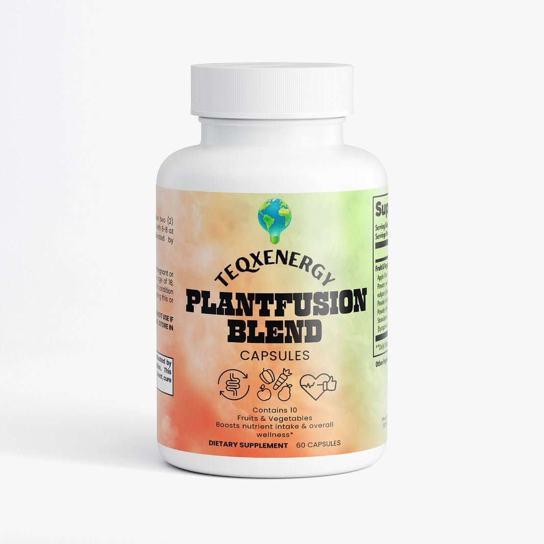 TeqenX PlantFusion Blend offers complete plant nutrition in 60 capsules. Supports digestive health, cardiovascular wellness, and cellular protection with a blend of fruits and vegetables. Ideal for those seeking a natural boost to their health. Elevate your wellness effortlessly.