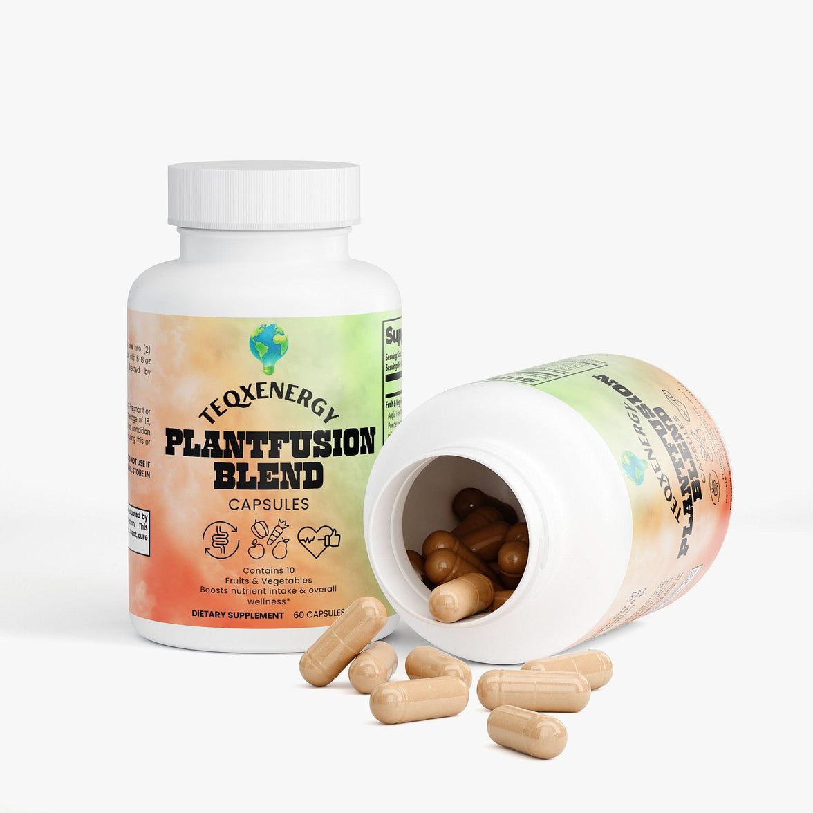 Experience complete plant nutrition with TeqenX PlantFusion Blend. This premium supplement supports digestive health, cardiovascular wellness, and cellular protection. Packed with essential nutrients from fruits and vegetables, it’s perfect for adults seeking a convenient way to enhance their health. Elevate your wellness naturally with 60 easy-to-take capsules.