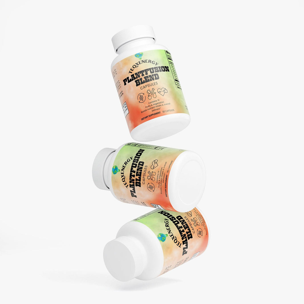 Experience complete plant nutrition with TeqenX PlantFusion Blend. This premium supplement supports digestive health, cardiovascular wellness, and cellular protection. Packed with essential nutrients from fruits and veggies, it's perfect for adults seeking a natural boost to their health. Elevate your wellness effortlessly with 60 easy-to-take capsules.