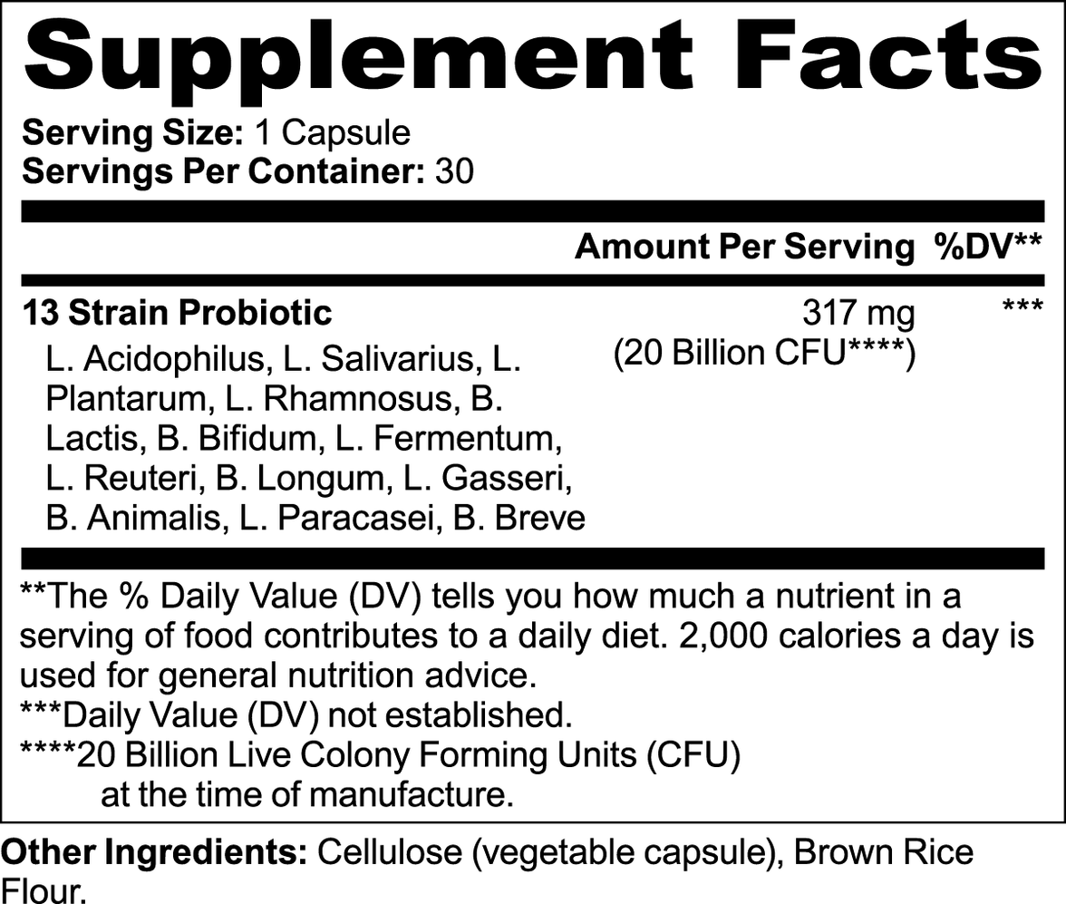 Boost your digestive and immune health with TeqenX Probiotic 20 Billion CFU. Each vegetarian capsule delivers 20 billion CFU from 13 selected strains, including L. Acidophilus and L. Rhamnosus. Experience enhanced digestion, improved nutrient absorption, and balanced gut flora for overall wellness. Perfect for daily maintenance amidst stress.