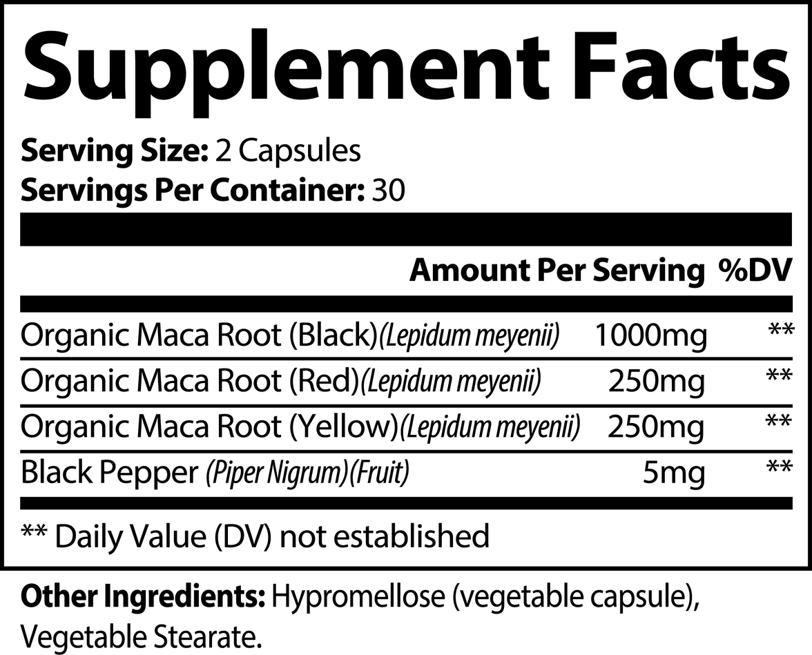 Maca Max offers 1500mg of organic tri-color maca root per serving, enhancing energy and vitality naturally. This blend supports hormonal balance and provides antioxidant benefits, all in easy-to-take vegetable capsules. Crafted in the USA, Maca Max ensures a pure delivery of premium organic maca without synthetic additives. Elevate your wellness journey with this traditional Peruvian superfood.