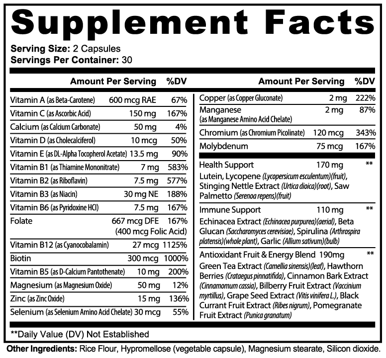TeqenX Complete Multivitamin offers essential vitamins, minerals, and antioxidants for daily wellness. With over 20 premium ingredients, it supports energy, immune health, and eye wellness. Elevate your health with this comprehensive daily supplement.
