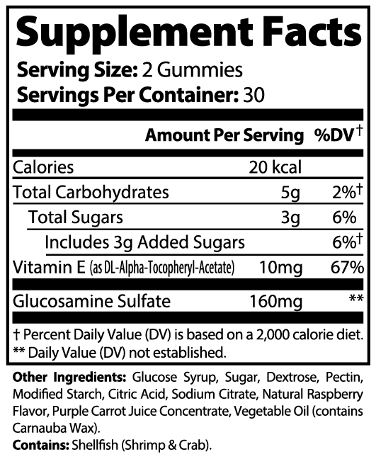 TeqenX Joint Support Gummies in raspberry flavor provide glucosamine sulfate for healthy cartilage and joint fluid. Ideal for active adults, these gummies promote comfortable mobility and flexibility without the hassle of pills. Enjoy daily joint support with a delicious taste.