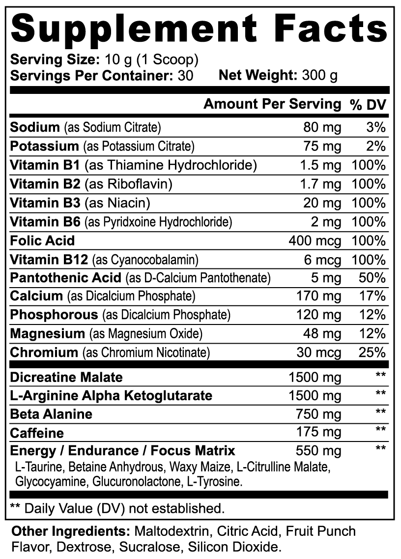 ChargeUp+ Fruit Punch - Pre-Workout Energy Pumps Focus