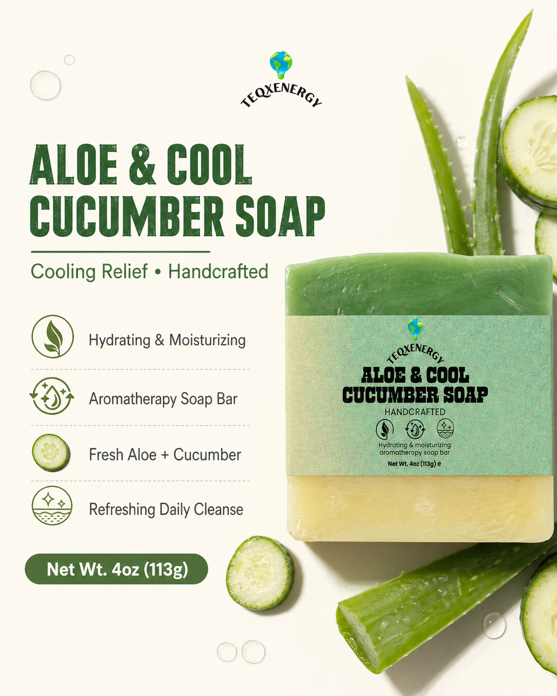 Aloe Cucumber Soap - Cooling Relief Sensitive Skin