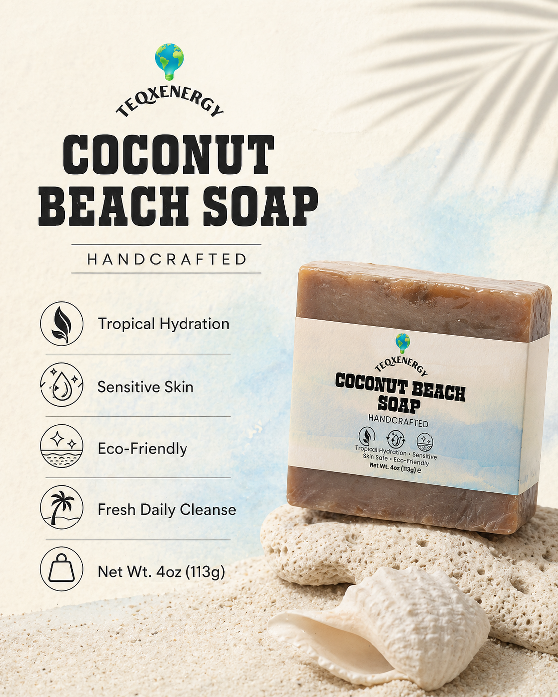 Coconut Beach Soap - Sensitive Skin Tropical Luxury
