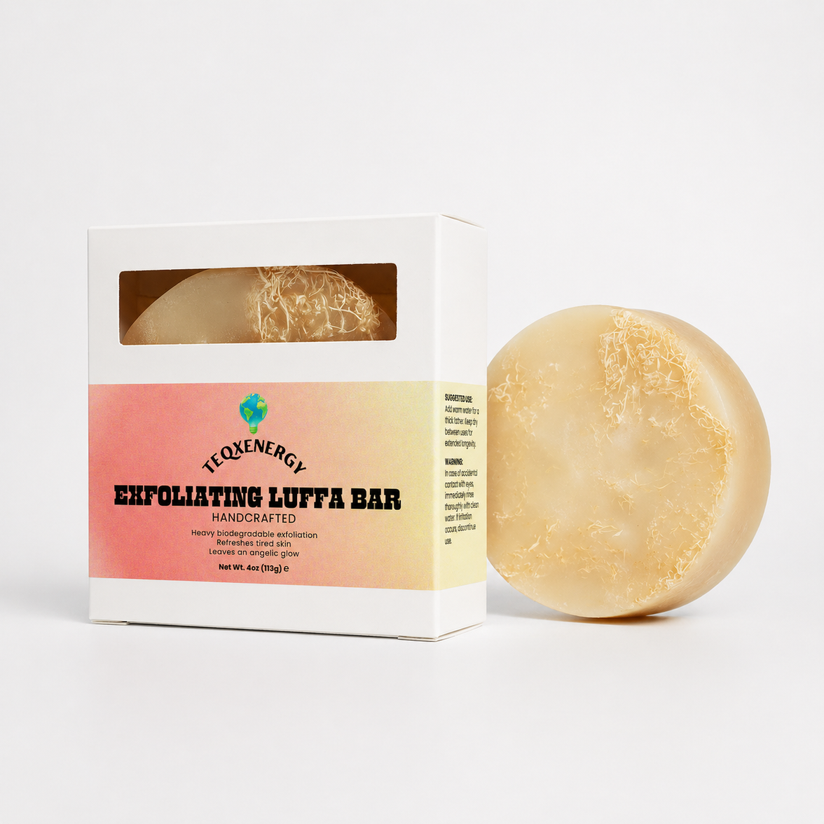 Experience natural exfoliation with the TeqenX Exfoliating Luffa Bar. This eco-luxury soap combines biodegradable luffa fibers, nourishing hemp extract, and invigorating tea tree oil for a refreshing cleanse. Enjoy deep moisturization from triple butters while preparing for a smooth spray tan or revitalizing tired feet. Handmade in the USA, this 4oz bar transforms your body care routine sustainably.