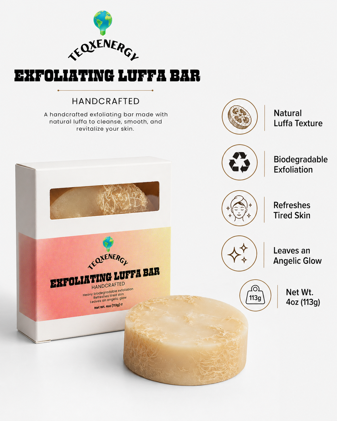 Exfoliating Luffa Bar - Hemp Tea Tree Natural Scrub
