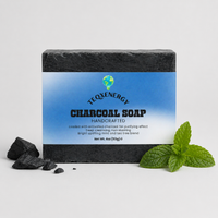 TeqenX Charcoal Soap bar, black with mint leaf, handcrafted for deep cleansing and detox without staining. Perfect for daily use.