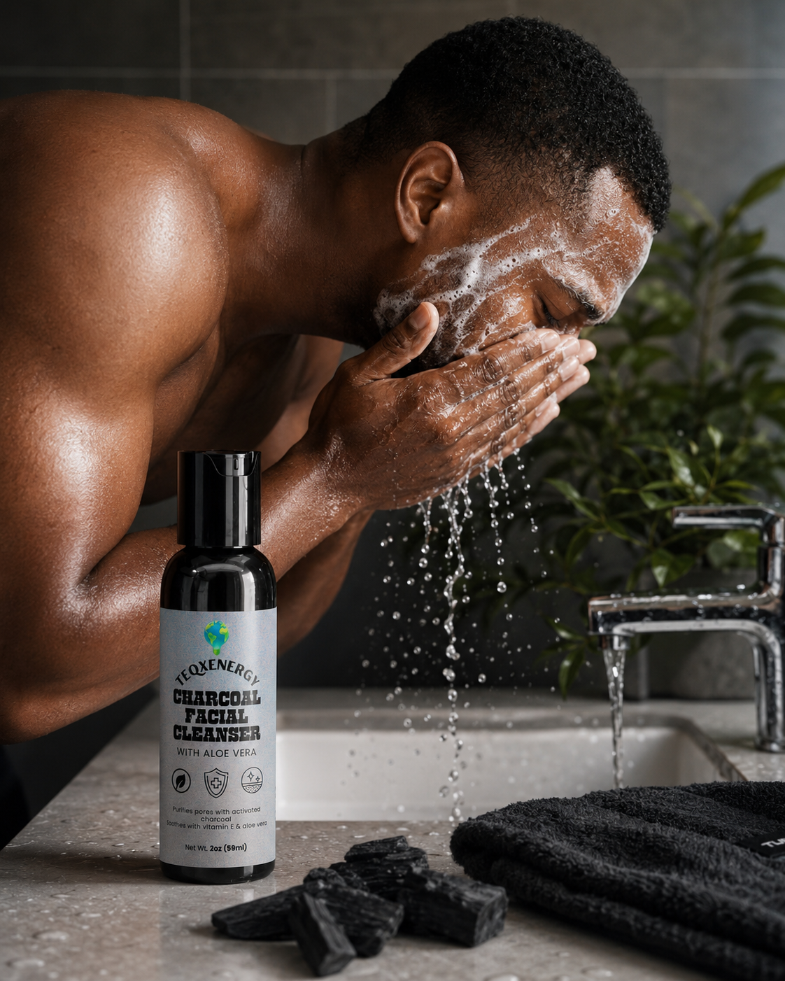 Revitalize your skin with this activated charcoal facial cleanser. It gently removes impurities and makeup without drying your face. Enjoy daily cleansing that draws out pollution, effective makeup removal, and balanced moisture support from aloe vera and glycerin. This clean formula is paraben-free, sulfate-free, and infused with tea tree oil for purifying care. Perfect for morning, evening, or post-workout use for fresh, clean skin anytime. Add this essential to your routine today.