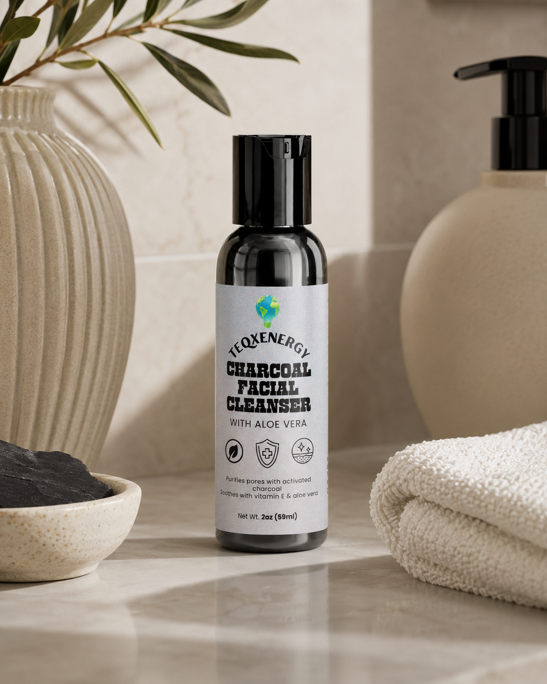 Revitalize your skin with this activated charcoal facial cleanser. It gently removes impurities and makeup without drying your face. Enjoy daily cleansing that draws out pollution, effective makeup removal, and balanced moisture support from aloe vera and glycerin. This clean formula is paraben-free and sulfate-free, infused with tea tree oil for purifying care. Perfect for morning, evening, or post-workout use, it delivers fresh, clean skin whenever you need it. Add this essential to your routine today.